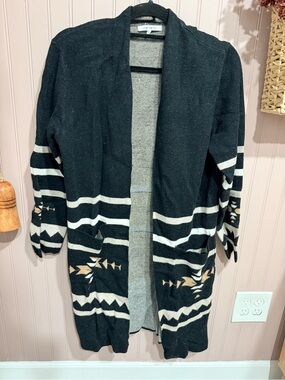 Black Patterned Open Front Women’s Cardigan Sweater